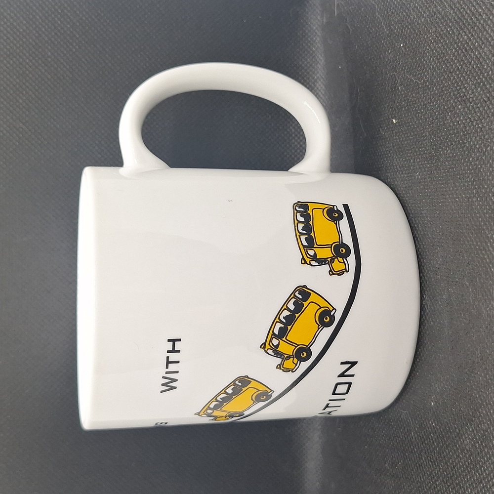 Kids White Mug with Yellow School Bus Design